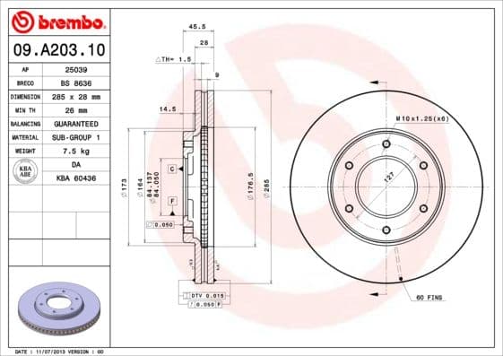 Bremžu diski BREMBO 09.A203.10 1