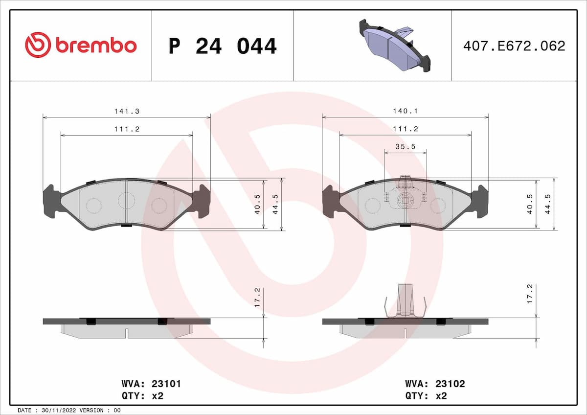 Bremžu uzliku kompl., Disku bremzes BREMBO P 24 044 1