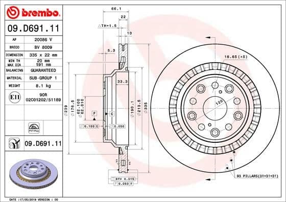 Bremžu diski BREMBO 09.D691.11 1