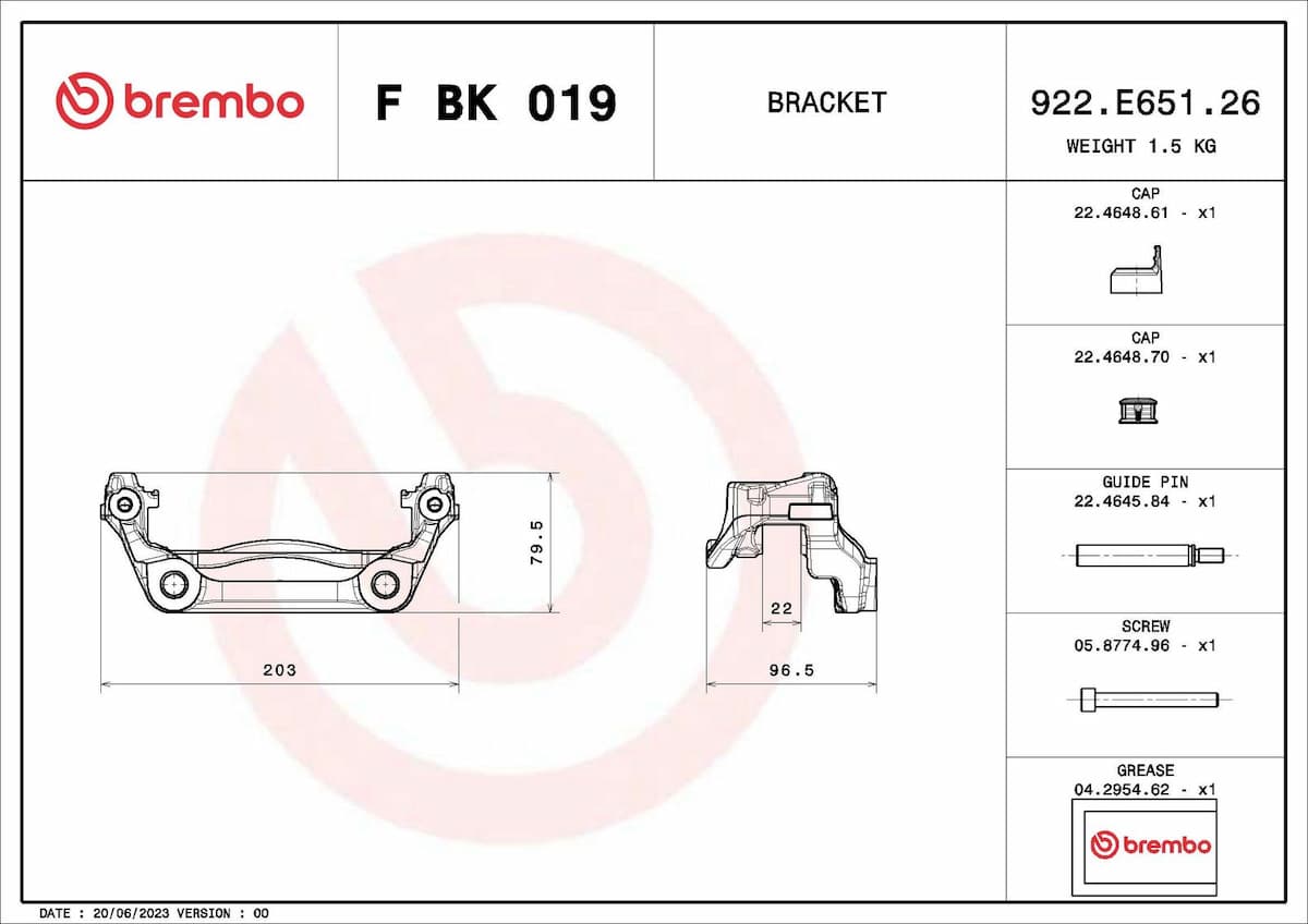 Bremžu suporta skavas stipr. korpusa kompl. BREMBO F BK 019 1