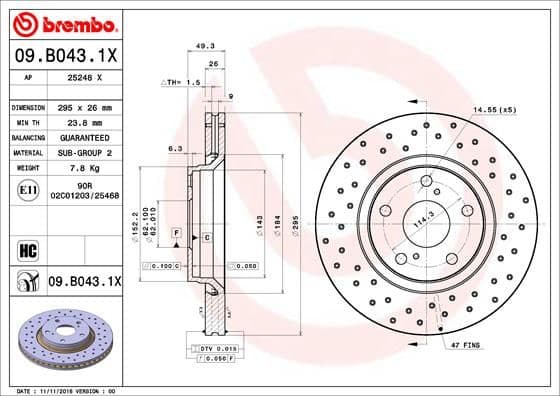 Bremžu diski BREMBO 09.B043.1X 1