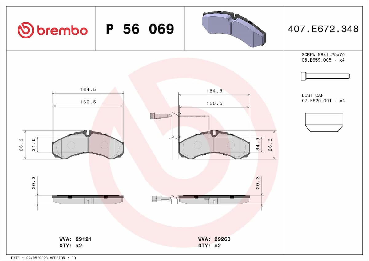 Bremžu uzliku kompl., Disku bremzes BREMBO P 56 069 1