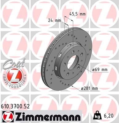 Bremžu diski ZIMMERMANN 610.3700.52 1