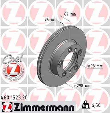 Bremžu diski ZIMMERMANN 460.1523.20 1