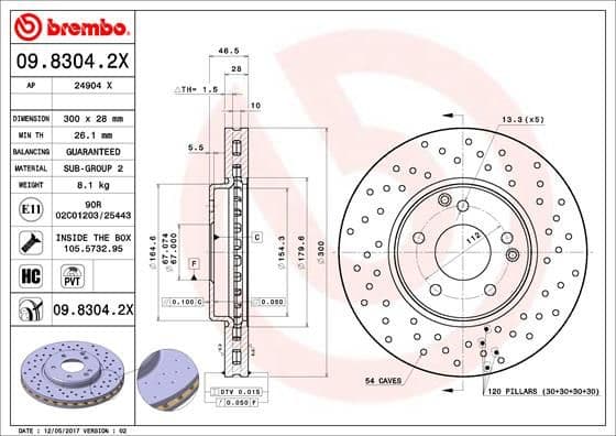 Bremžu diski BREMBO 09.8304.2X 1