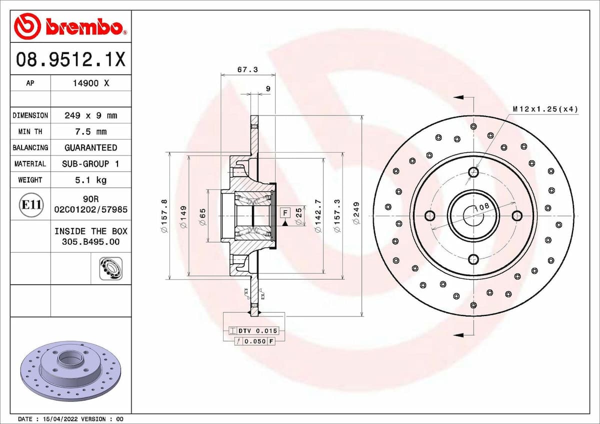 Bremžu diski BREMBO 08.9512.1X 1