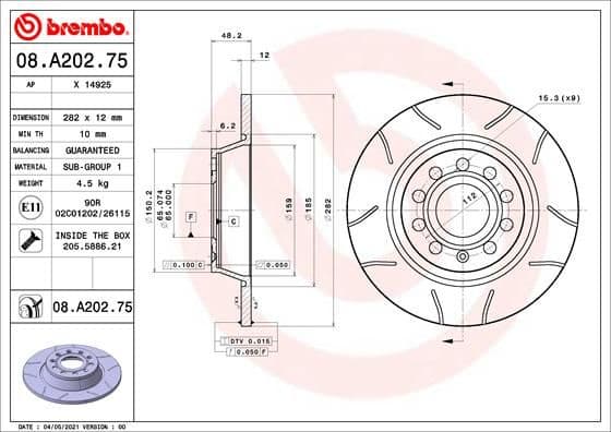 Bremžu diski BREMBO 08.A202.75 1