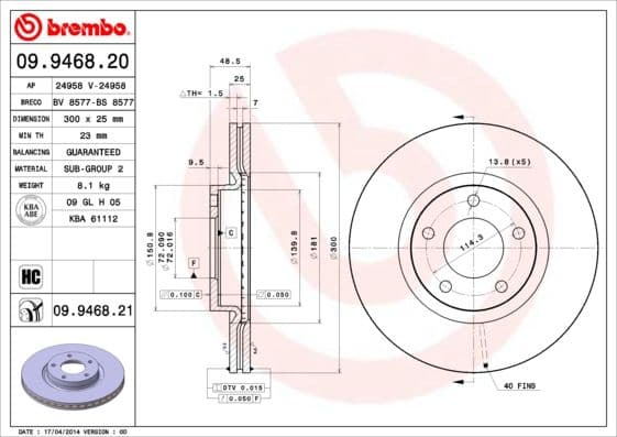 Bremžu diski BREMBO 09.9468.21 1