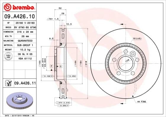 Bremžu diski BREMBO 09.A426.11 1