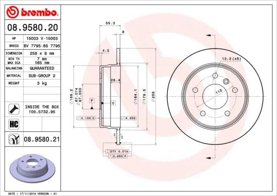 Bremžu diski BREMBO 08.9580.21 1