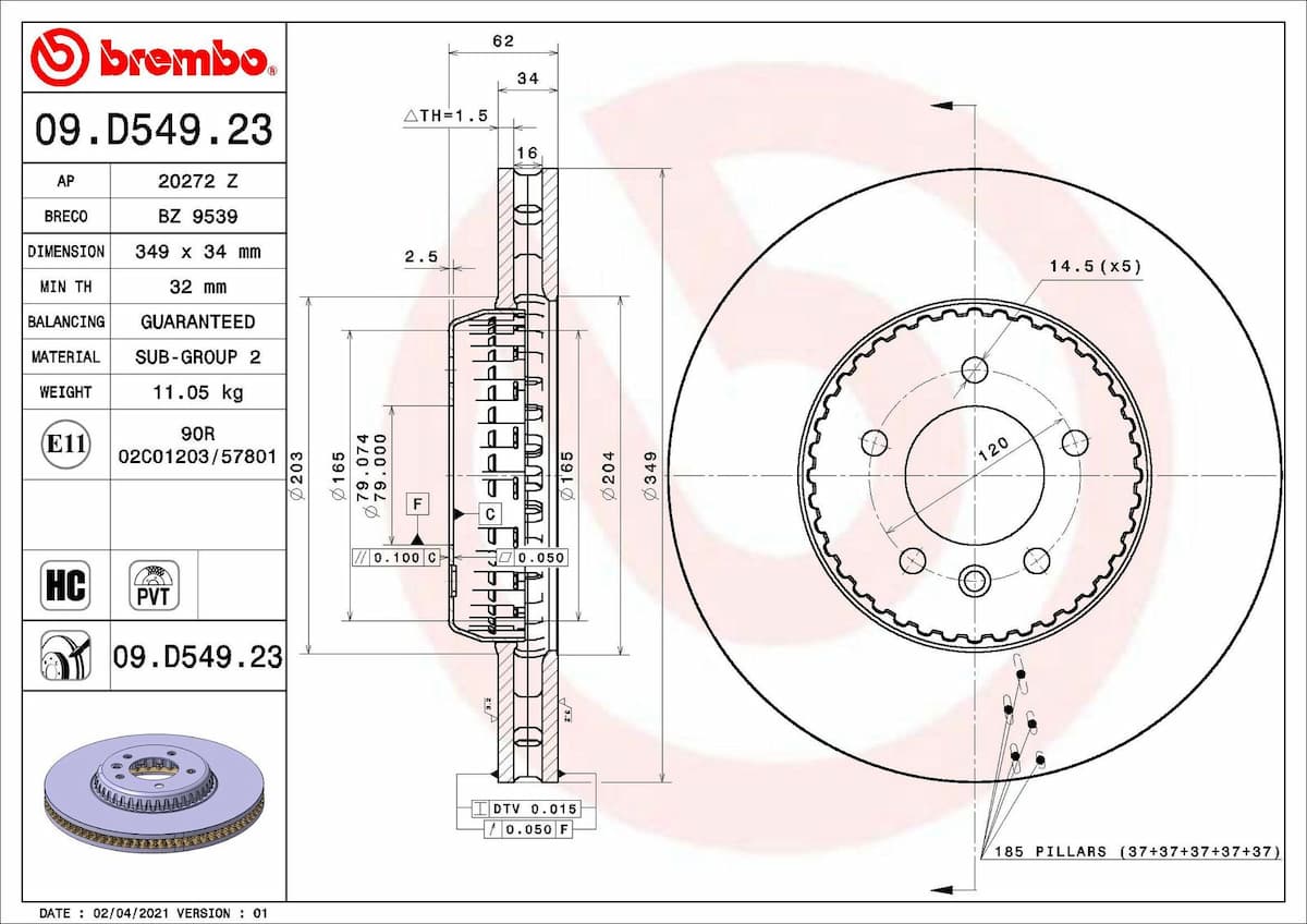 Bremžu diski BREMBO 09.D549.23 1