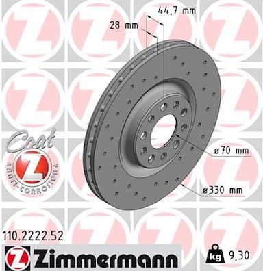 Bremžu diski ZIMMERMANN 110.2222.52 1