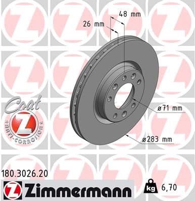 Bremžu diski ZIMMERMANN 180.3026.20 1