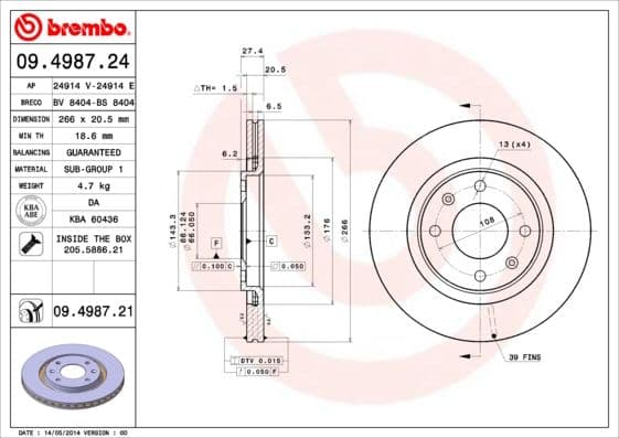 Bremžu diski BREMBO 09.4987.21 1