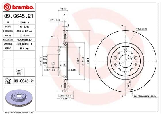 Bremžu diski BREMBO 09.C645.21 1