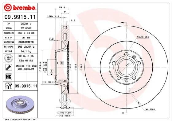 Bremžu diski BREMBO 09.9915.11 1