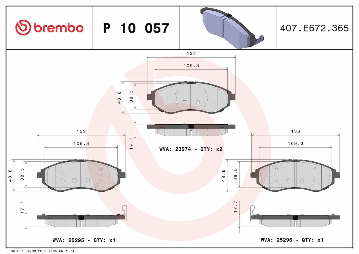 Bremžu uzliku kompl., Disku bremzes BREMBO P 10 057 1