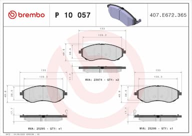 Bremžu uzliku kompl., Disku bremzes BREMBO P 10 057 1