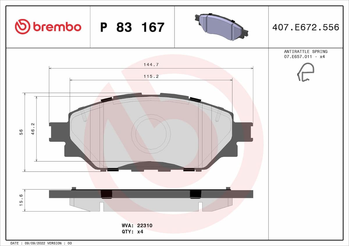 Bremžu uzliku kompl., Disku bremzes BREMBO P 83 167 1