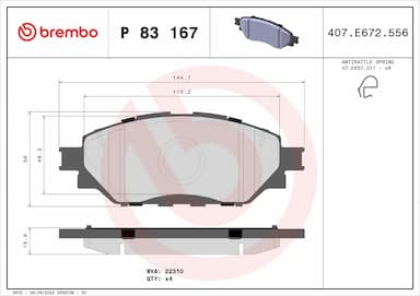 Bremžu uzliku kompl., Disku bremzes BREMBO P 83 167 1