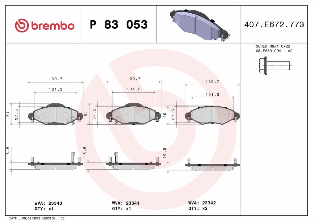 Bremžu uzliku kompl., Disku bremzes BREMBO P 83 053 1