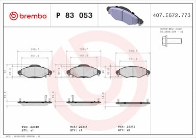 Bremžu uzliku kompl., Disku bremzes BREMBO P 83 053 1