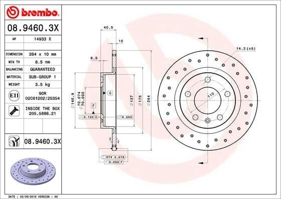 Bremžu diski BREMBO 08.9460.3X 1