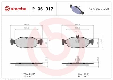 Bremžu uzliku kompl., Disku bremzes BREMBO P 36 017 1