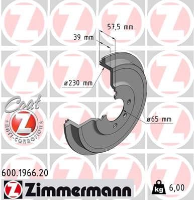 Bremžu trumulis ZIMMERMANN 600.1966.20 1