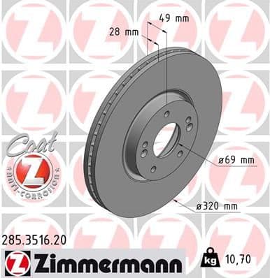 Bremžu diski ZIMMERMANN 285.3516.20 1