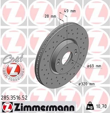 Bremžu diski ZIMMERMANN 285.3516.52 1