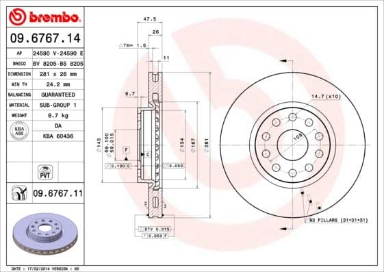 Bremžu diski BREMBO 09.6767.11 1