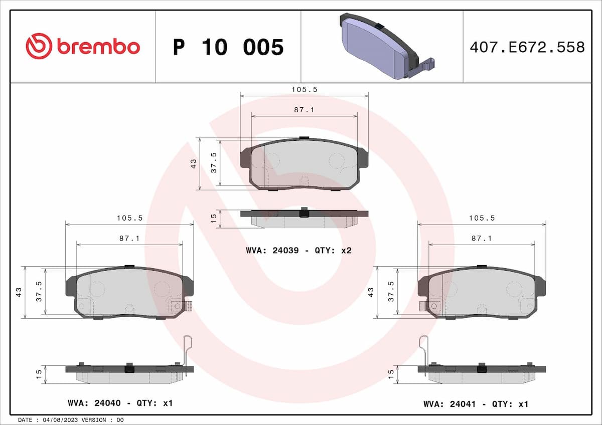 Bremžu uzliku kompl., Disku bremzes BREMBO P 10 005 1