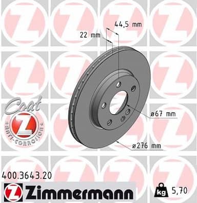 Bremžu diski ZIMMERMANN 400.3643.20 1