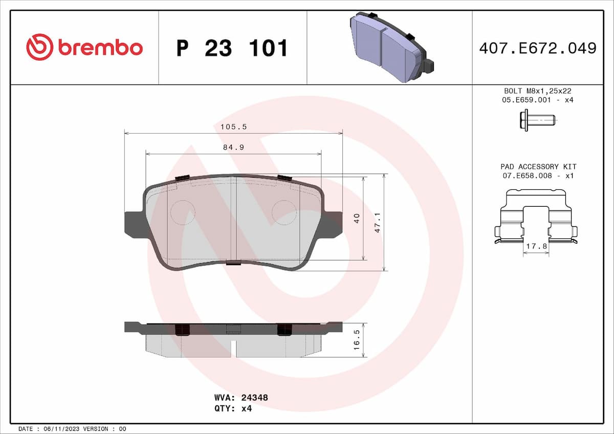 Bremžu uzliku kompl., Disku bremzes BREMBO P 23 101 1