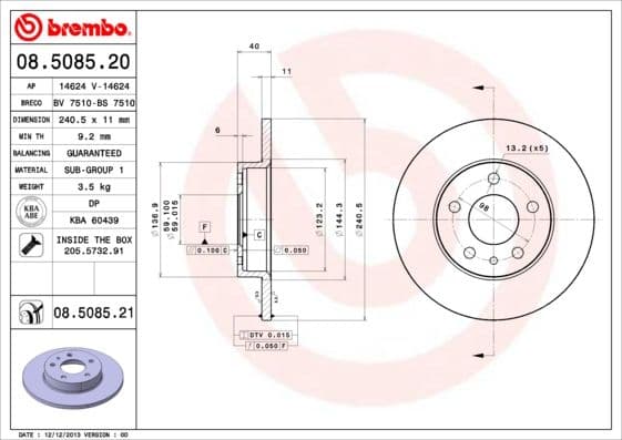 Bremžu diski BREMBO 08.5085.21 1