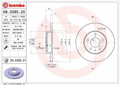 Bremžu diski BREMBO 08.5085.21 1