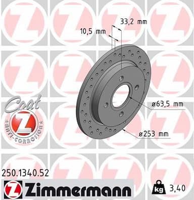 Bremžu diski ZIMMERMANN 250.1340.52 1