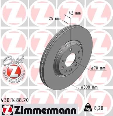 Bremžu diski ZIMMERMANN 430.1488.20 1