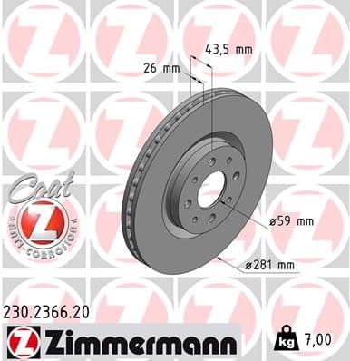 Bremžu diski ZIMMERMANN 230.2366.20 1