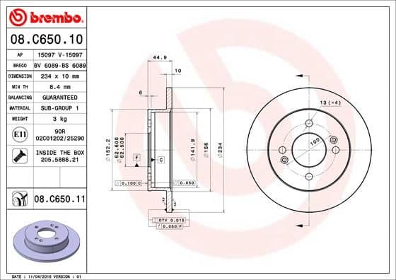 Bremžu diski BREMBO 08.C650.11 1