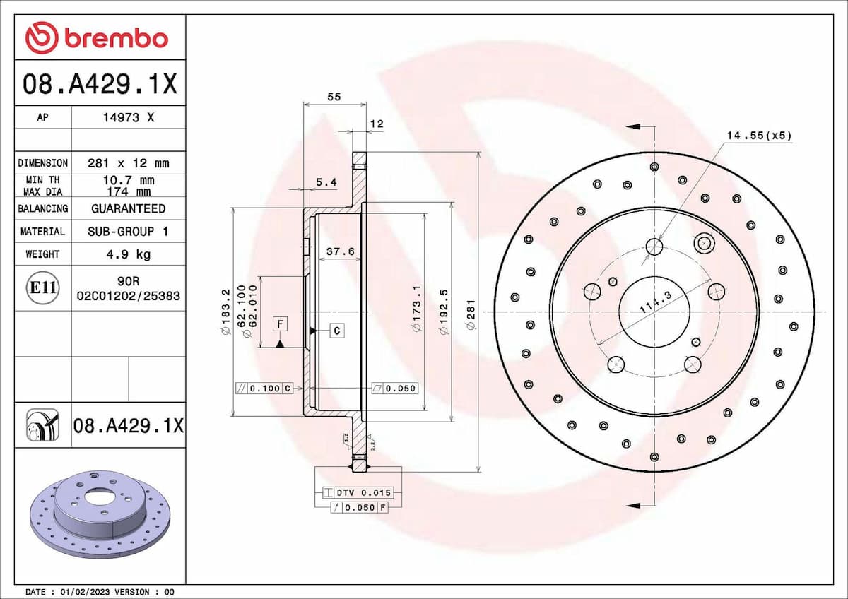 Bremžu diski BREMBO 08.A429.1X 1