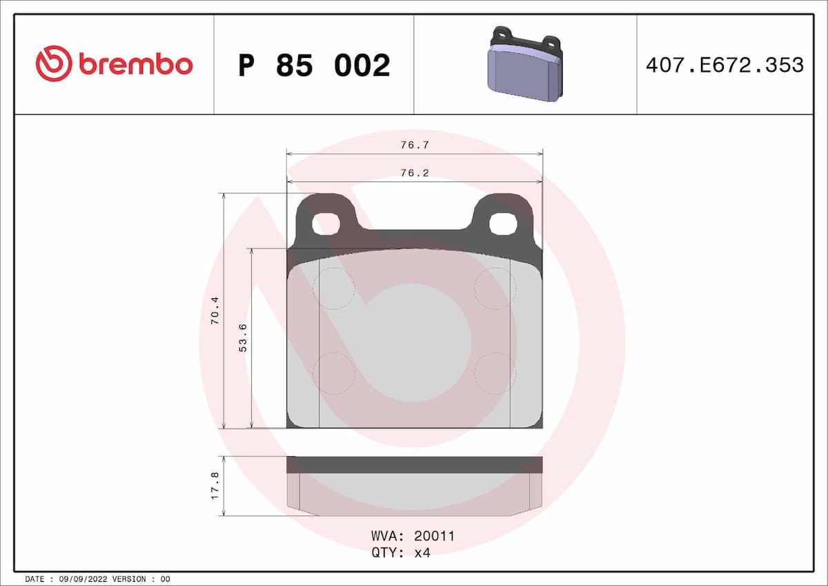 Bremžu uzliku kompl., Disku bremzes BREMBO P 85 002 1