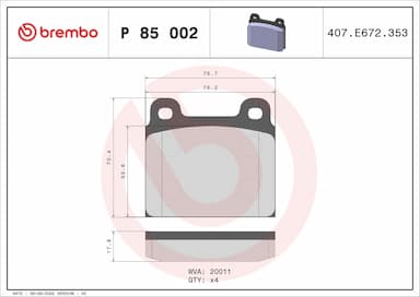 Bremžu uzliku kompl., Disku bremzes BREMBO P 85 002 1