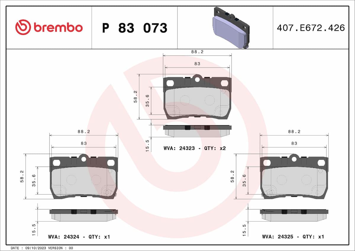 Bremžu uzliku kompl., Disku bremzes BREMBO P 83 073 1