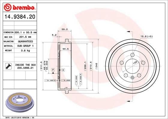 Bremžu trumulis BREMBO 14.9384.20 1