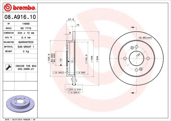 Bremžu diski BREMBO 08.A916.10 1