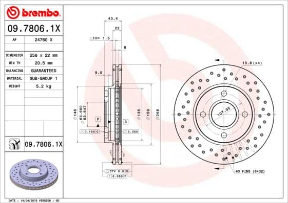 Bremžu diski BREMBO 09.7806.1X 1