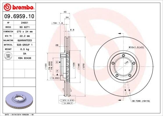 Bremžu diski BREMBO 09.6959.10 1