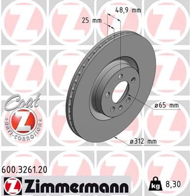 Bremžu diski ZIMMERMANN 600.3261.20 1